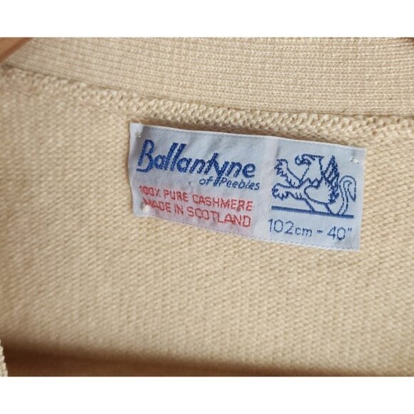 Vintage Ballantyne of Peebles 100% Pure Cashmere Cardigan Sweater Butter Yellow - Picture 7 of 9